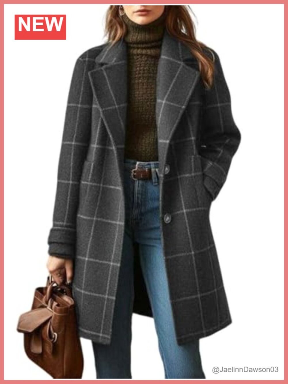Women's Plaid Long Wool Blend Overcoat Button Down Winter Coat
